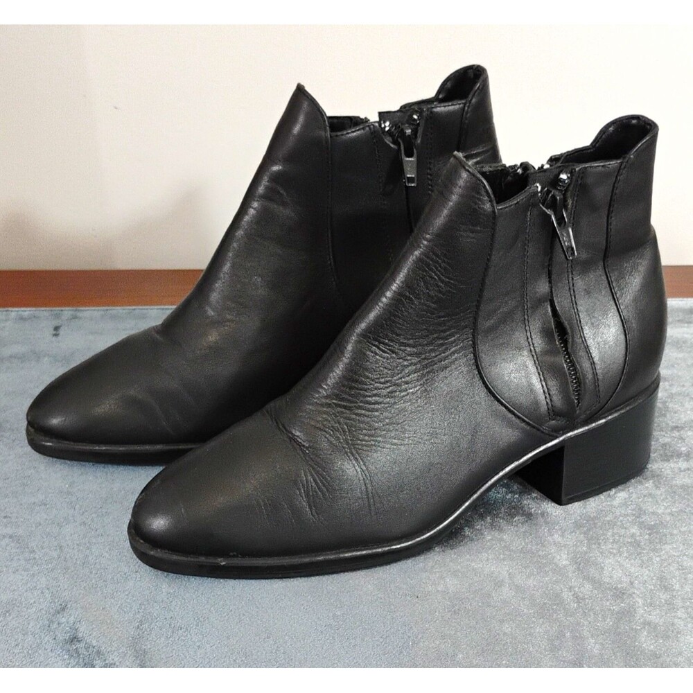 Maine Woods Women's Black Leather Ankle Boots Zip Closure Round Toe US 7